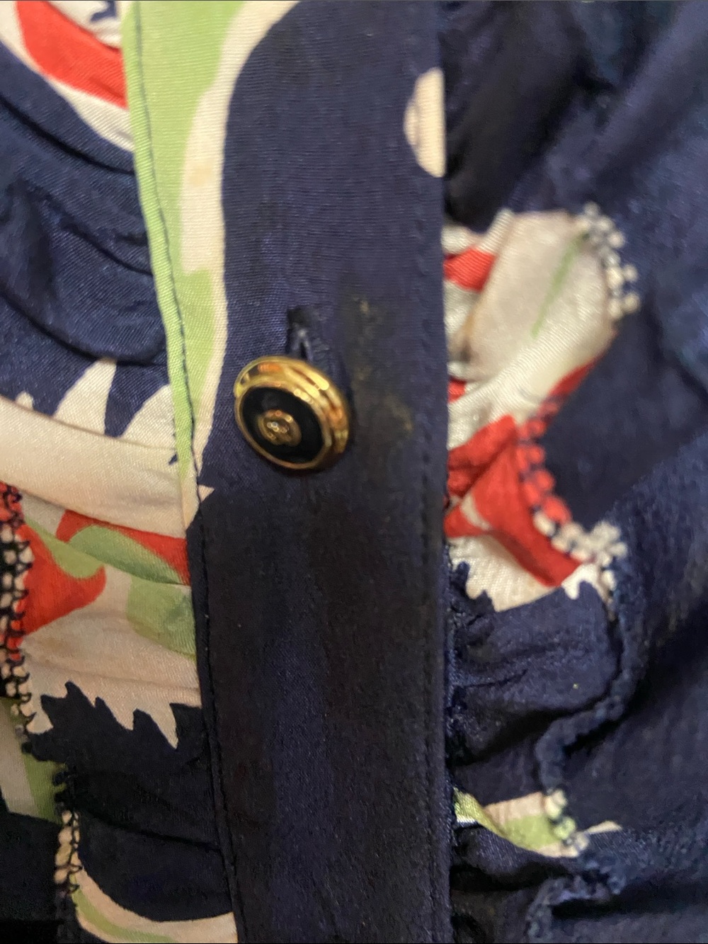 St. John Sleeveless Floral Ruffle Blouse - Navy/Coral. 94% silk - Picture 3 of 6